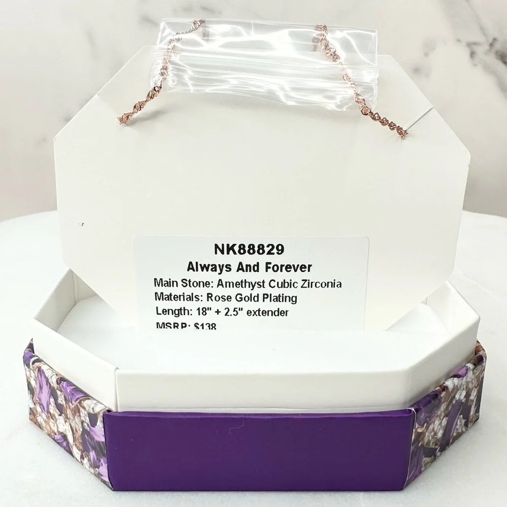 Bomb Party February Always and Forever Necklace Amethyst NK88829 NWT - Picture 2 of 3